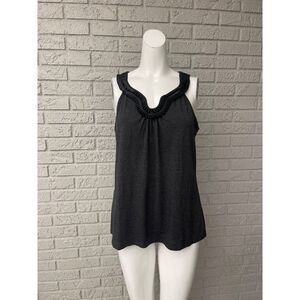 Spense Pleaded Faux Leather Neckline Top Size M